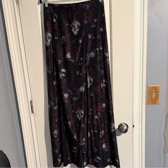 Rare Killstar Skulls Roses an Bats Side Slit Mesh Maxi Skirt M - Picture 1 of 4